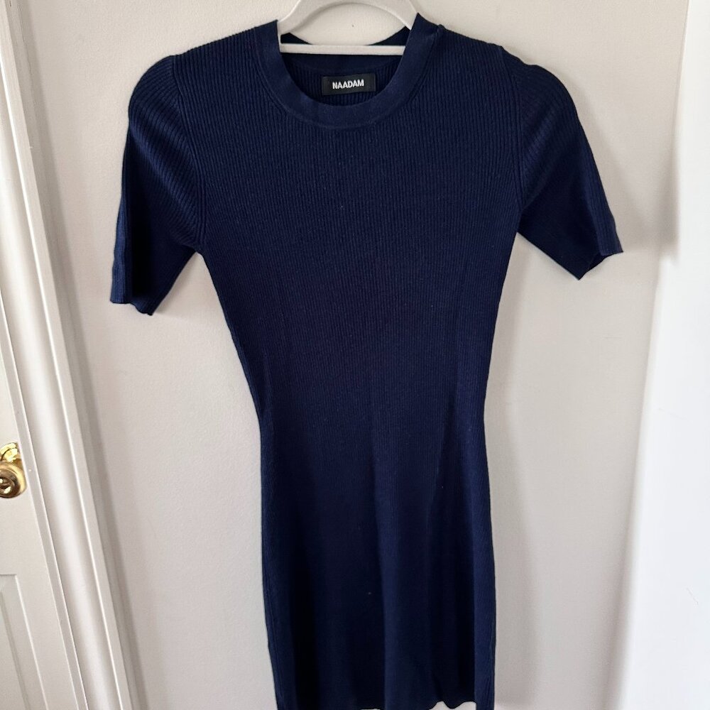 Naadam Ribbed Mini Dress in Navy Size XS